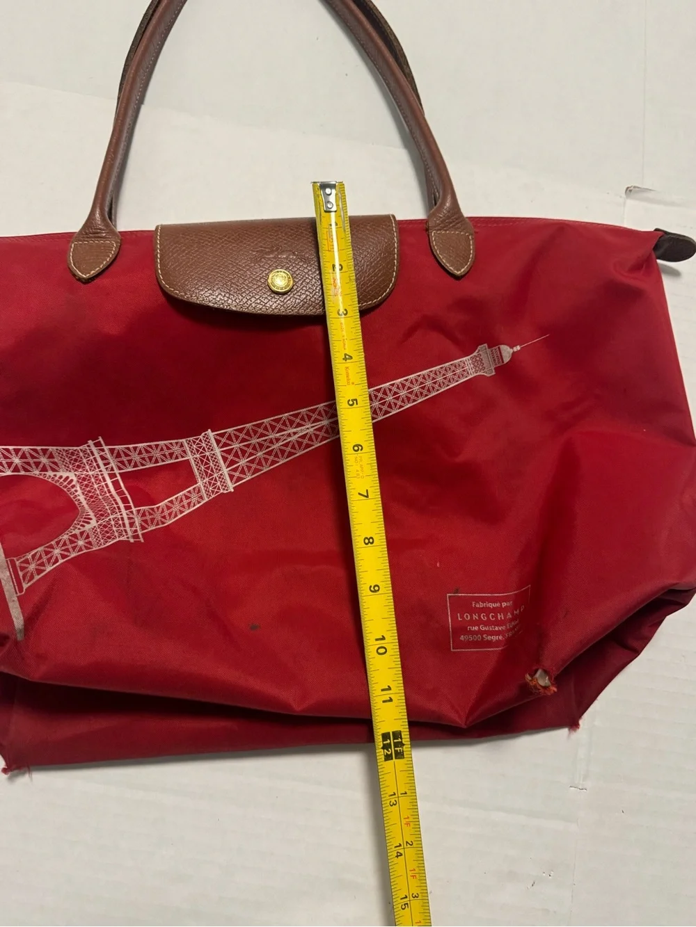 Longchamp Le Pliage Eiffel Tower Red Nylon Tote Stylish Bag Casual Japan READ!